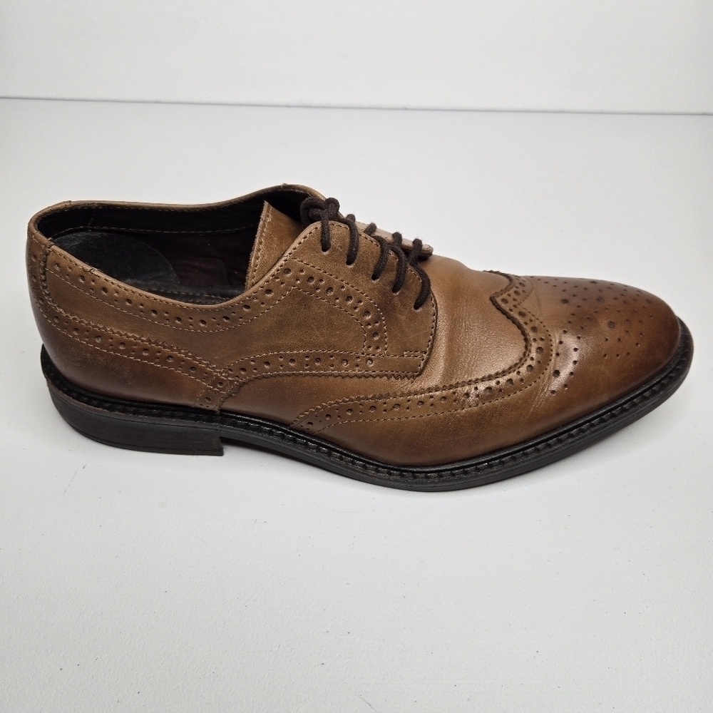 Alfani Men's Geoff Leather Brown Wingtip Oxford Dress Shoes Size 8 WPL 8046